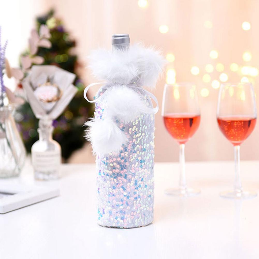 

Рождественская винная бутылка Чехол блестящие винные бутылки сумки для рождественской вечеринки украшения стола для ужина рождественский подарок