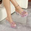 10.5CM 2026 New Round Toe Crystal Shoes, Transparent Chunky Super High Heels, Sexy Car Model Nightclub Footwear LFD-1108WG-H58