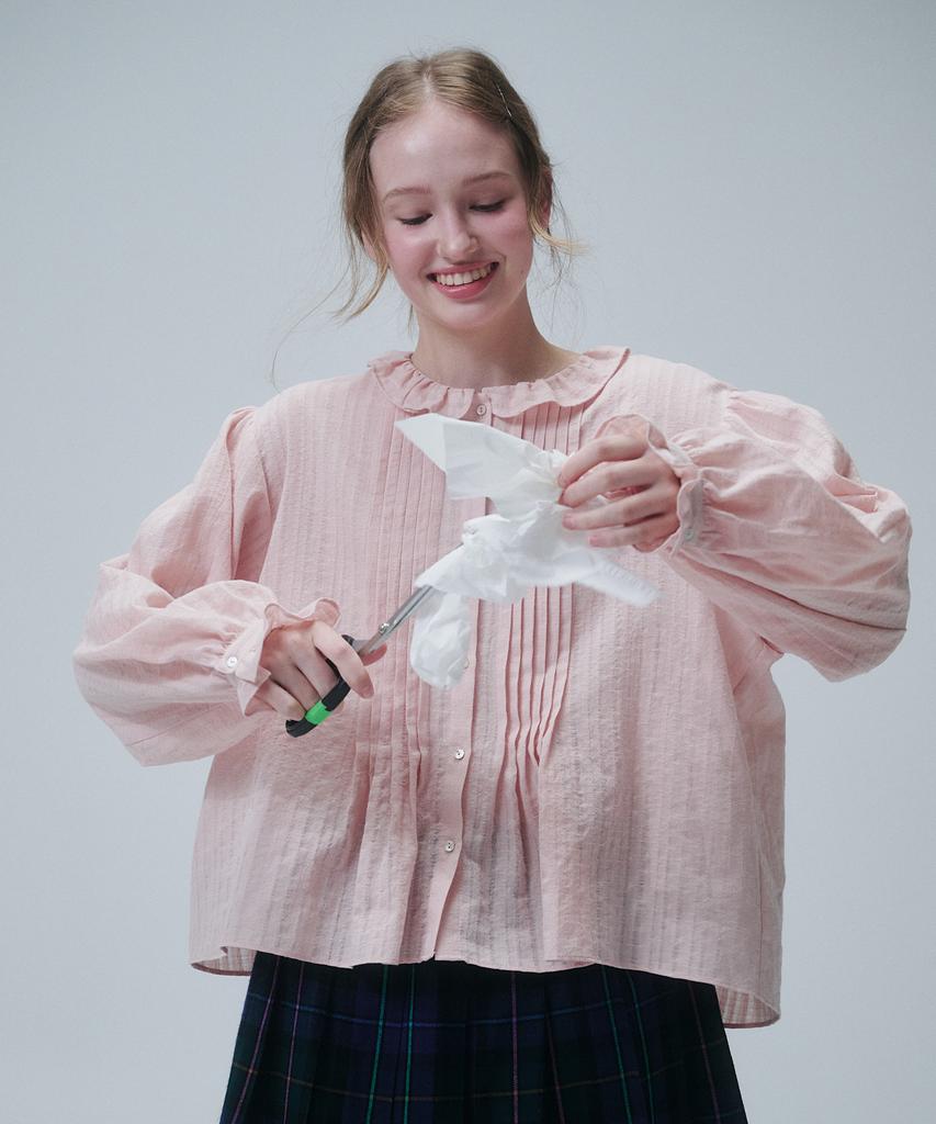 FUNFROMFUN Frill Neck Blouse, Pink