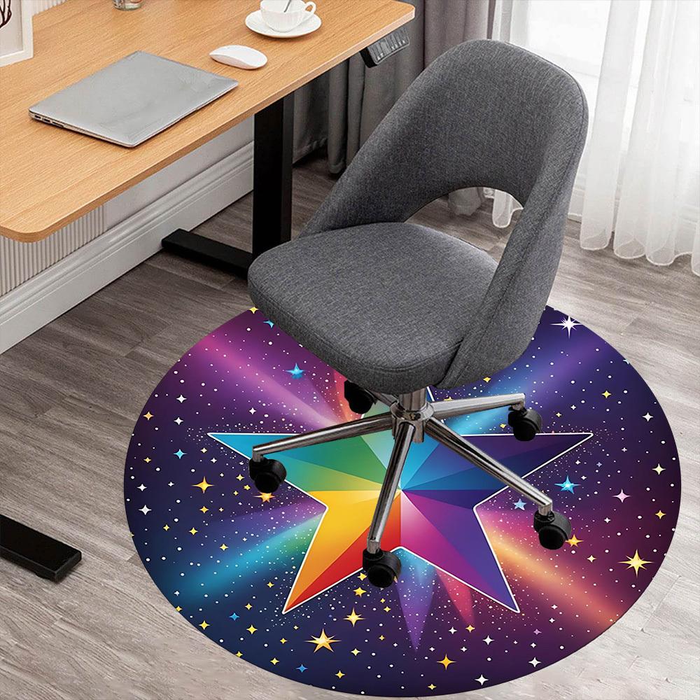 

1pc star rainbow Round Chair mat Area Rug - Non-Slip, Floor Mat for Office, Bedroom, and Indoor Decor c1125068 80cm by 80cm