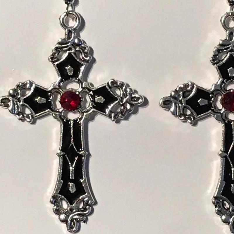 Sterling Silver Black Enamel Cross Earrings