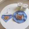 Plaid Bear Print Pet Hat And Triangular Bib Set For Cats And Dogs