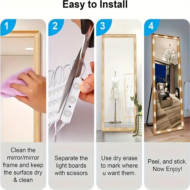 USB 5V LED Vanity Mirror Light - Waterproof, Self-Adhesive, Punch-Free Makeup Light for Bathroom