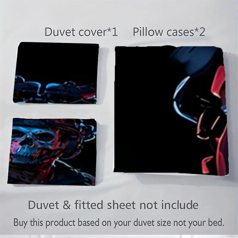3pcs Skull Camouflage Military Uniform Print Home Bedding Set-Universal Three-Piece Suit for Bedroom, Guest Room, Living Room, Hotel-Perfect