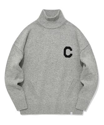 C Logo Turtleneck Knit Melange Gray