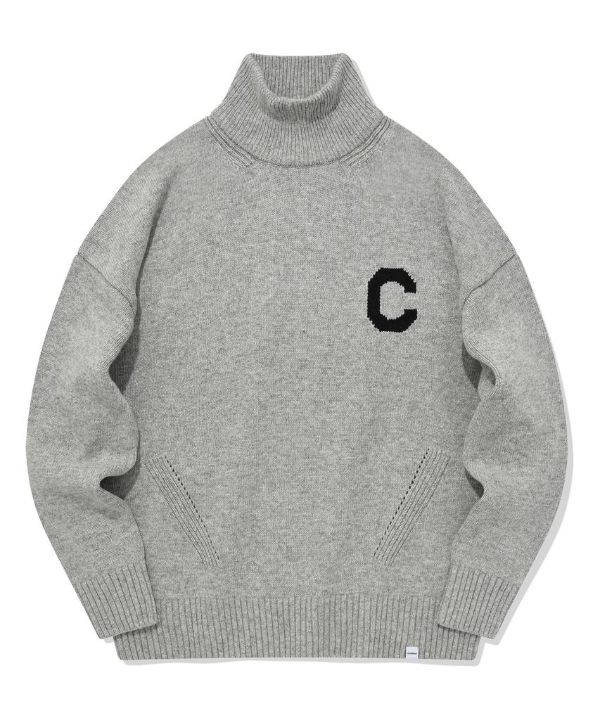 COVERNAT C Logo Turtleneck Knit Melange Gray