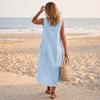 Women Sleeveless Casual Linen Cotton Blend Dress Loose Fit Button Down High Low Hem Midi Dress with Pockets for Summer Beachwear