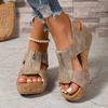 Retro Wedge Sandals - Open Toe, Zipper Closure, Faux Cover Platform Heels In Brown & Black, Comfortable Casual Summer Vacation Style, Ladies Sandals