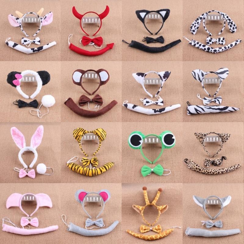 Cute Cosplay Costume for Adult Kids Cartoon Animal Headband/Tail/Bowtie Halloween Party Animes Outfit Role Play Suit