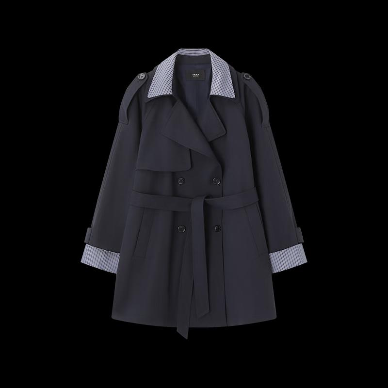 Retro Colorblock Double-Collar Waisted Trench Coat