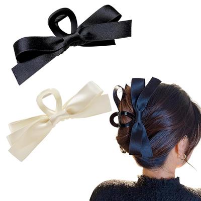 Schwarz Weiß Schleife Haarspange Groß Satin Schleife Haarspangen Vintage Barock Satin Krabben Haarnadeln für Elegante Frauen Haarschmuck