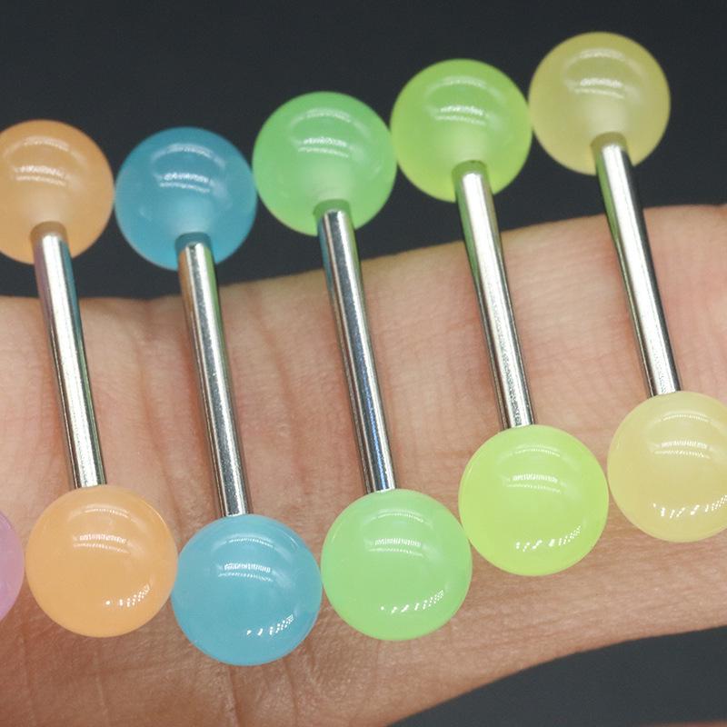 Glow In the Dark Tongue Ring Barbell Piercing with Replacement Balls