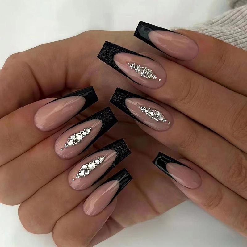 24Pcs Gradient Long Ballet Press On Nails With Glue Full Cover Acrylic False Nails Artificial Manicure Tips