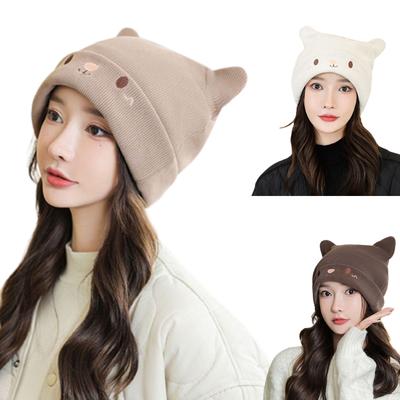 Cute Woollike Knitted Hat Cat Ears Womens Lady Girl Headgear Cap Christmas Hats Soft Beanie Hat Pullover Cap