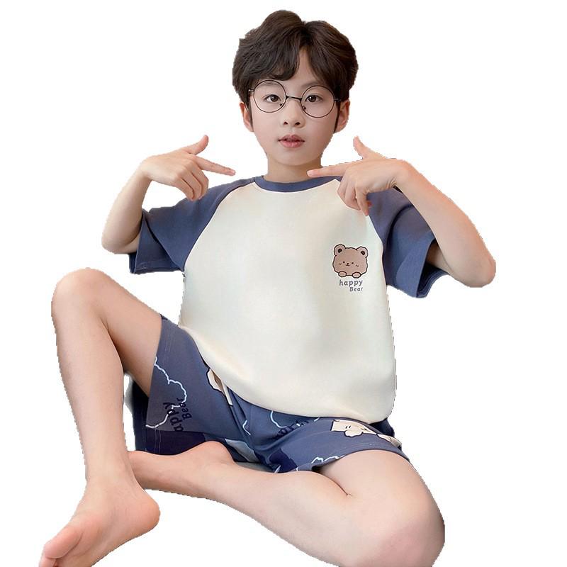 Boys' Summer Two-Piece Pajama Set: Short Sleeve, Light & Loose Fit for Kids