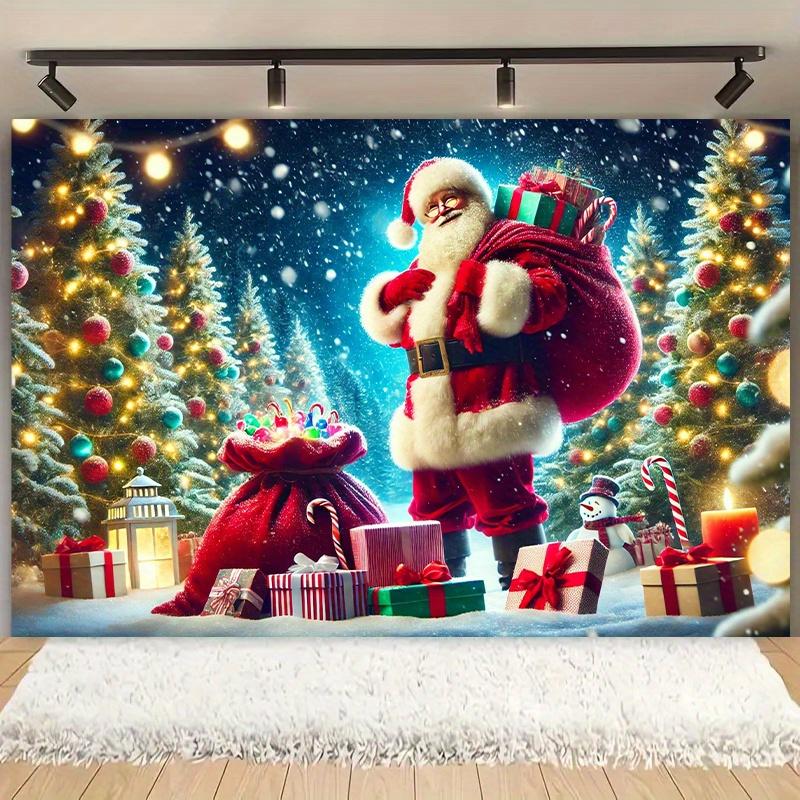 1Pcs Joyful Santa Presents Snowy Forest Decoration Background Winter Backdrop For Photo Studio Photo Booth Party