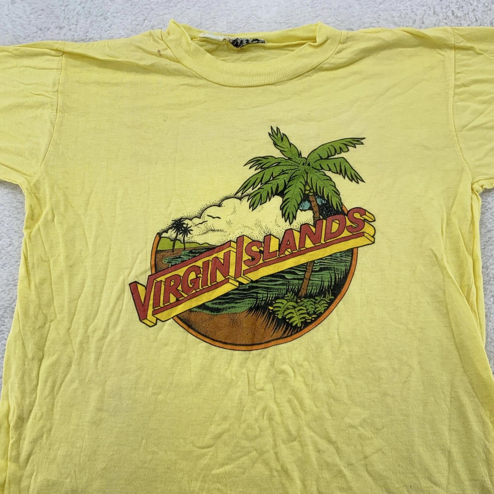 Vintage Virgin Islands Beach Shirt Mens XS St. Thomas Palm Tree 80s Tee XL