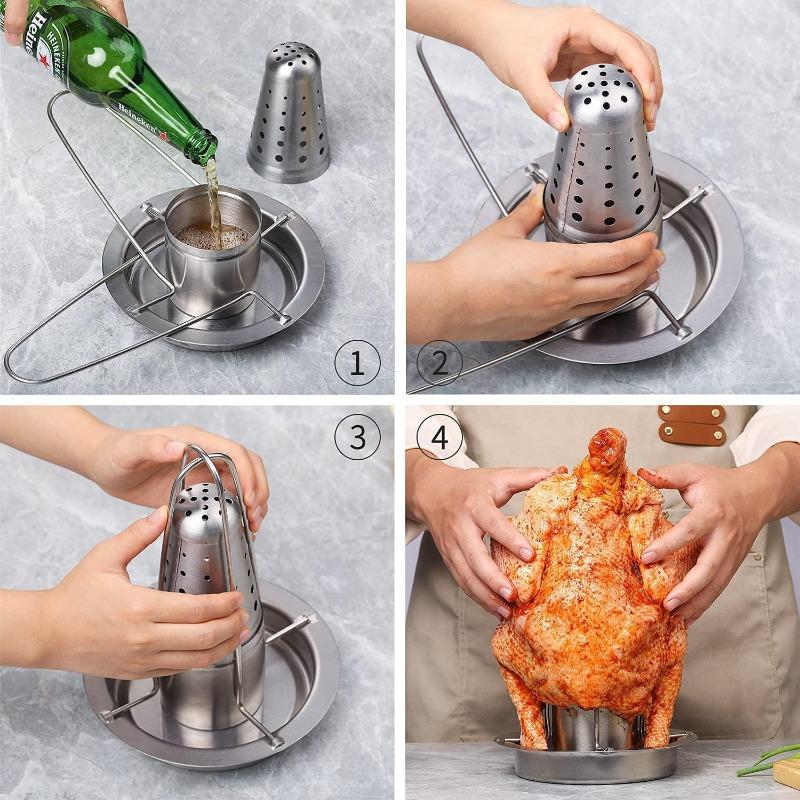 Chicken Holder for Grill and Smoker Stainless Steel Beer Chicken Stand With12 Slots Chicken Wing Leg Rack Barbecue Skewers
