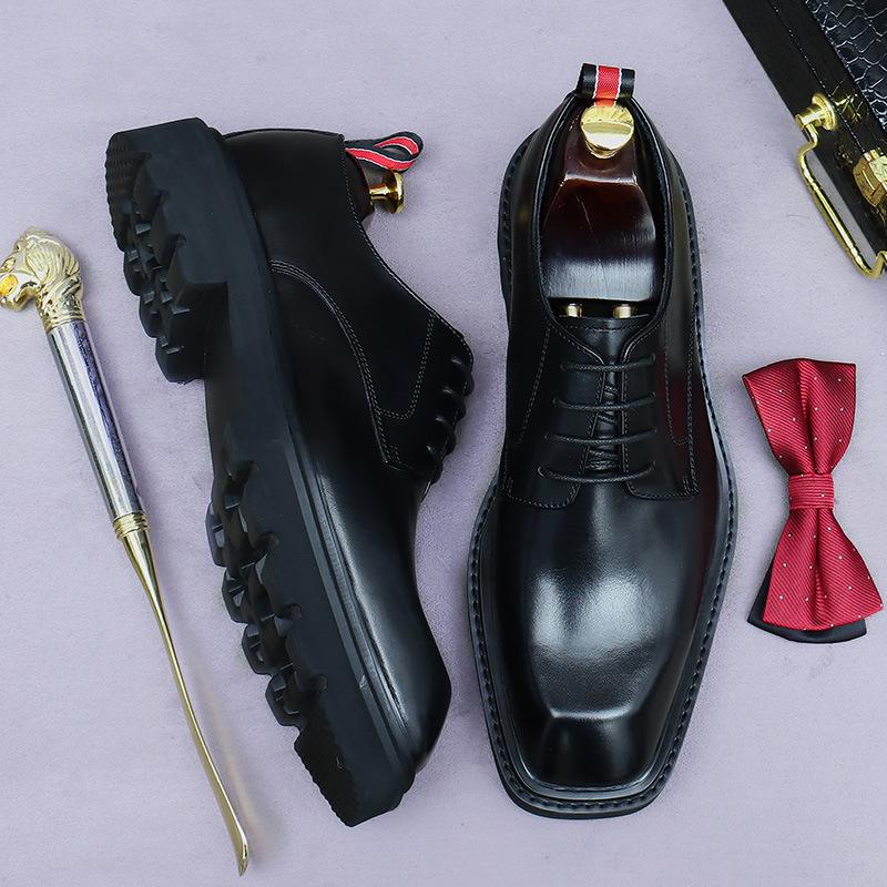 New thick-soled formal leather shoes men's height-increasing men's shoes cowhide leather square head