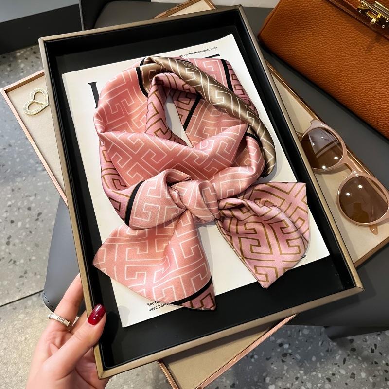 Satin high-end tied hair long silk scarf headband elegant and simple versatile hair band headband streamer hair accessories women's tied bag