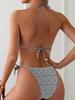 Women's Floral Halter Bikini Swimsuit - High-End European & American Resort Wear