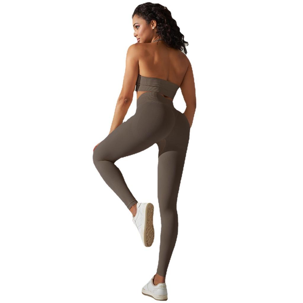 European and American seamless back neck sports underwear yoga suit fitness bra yoga pants two-piece set women
