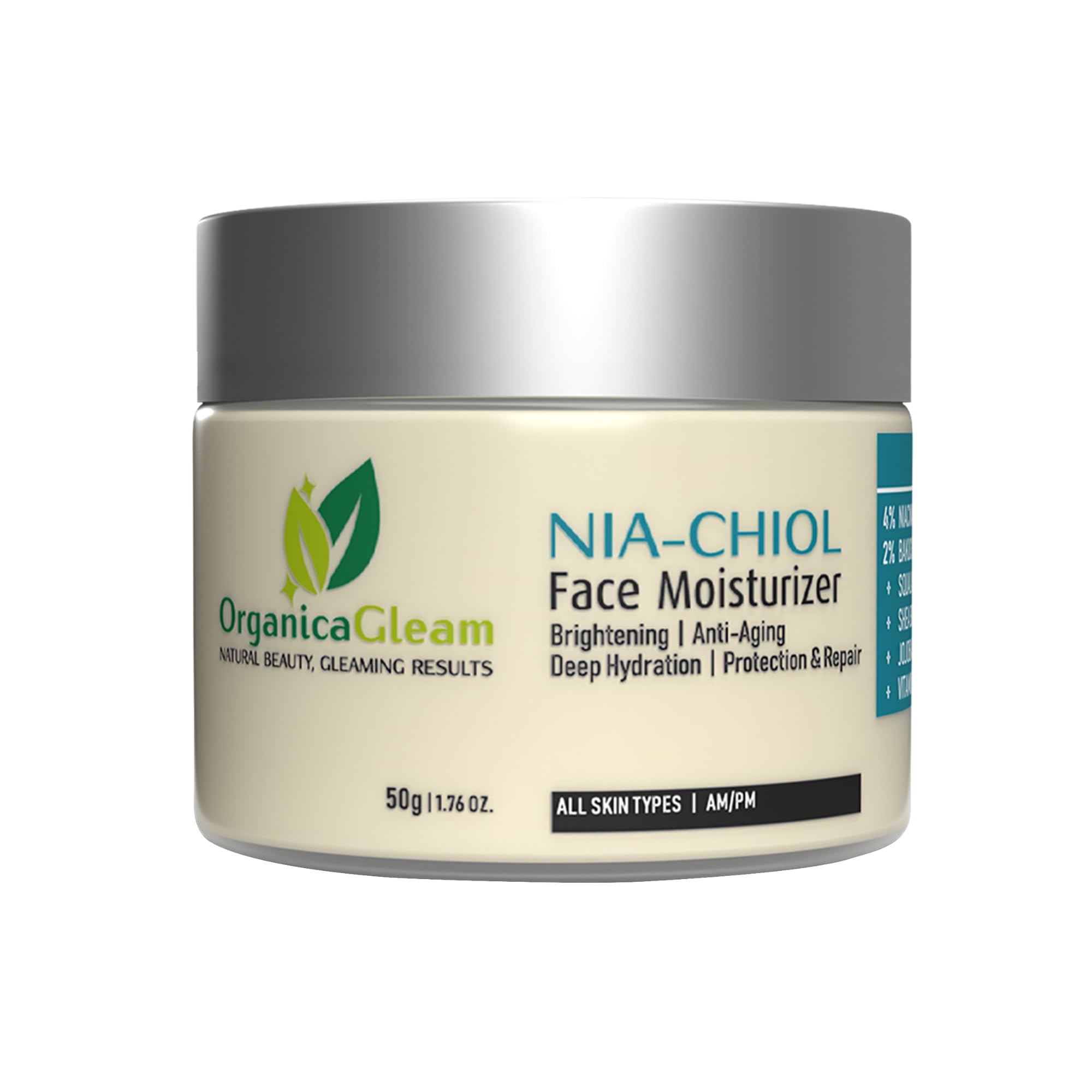ORGANICAGLEAM Nia-Chiol Face Moisturizer for Women and Men - Niacinamide, Squalane, Shea Butter, Jojoba Oil, Bakuchiol & Vitamin E, Fast Absorbing