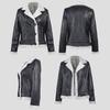 Women's Fleece Leather Jacket Thick Warm Flocked Leather Coat Turn-Down Collar PU Leather Jacket