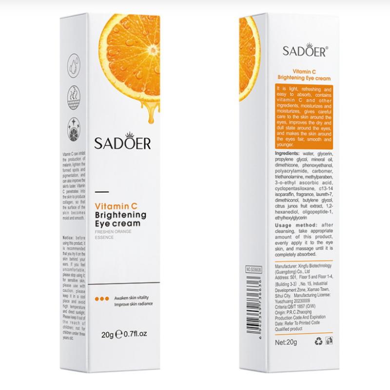 Sadoer 20G Crème Contour des Yeux Vitamine C Raffermissante Hydratante Éclaircissante Anti-Cernes Poches sous les Yeux Anti-Gonflement Yeux Beauté Soins de la Peau