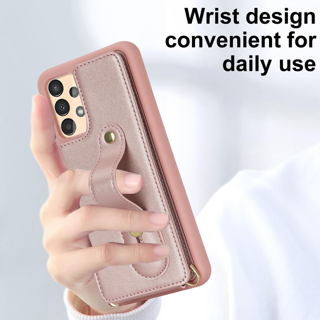 For Samsung Galaxy A53 5G PU Leather+TPU Phone Case Card Slots Design Wristband Kickstand Cover