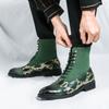 Men Green Leather Boots New British Style High Top Fashion Work Boots Outdoor Street Fashion Chelsea Men Shoes Comfortable Short
