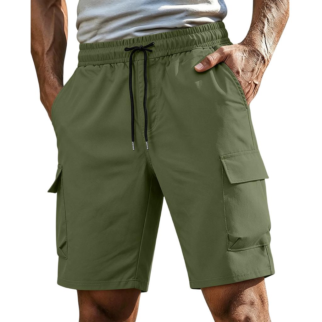 Men’s Workwear Cargo Shorts with Multiple Pockets and Adjustable Drawstring Waist for Outdoor Activities and Daily Use