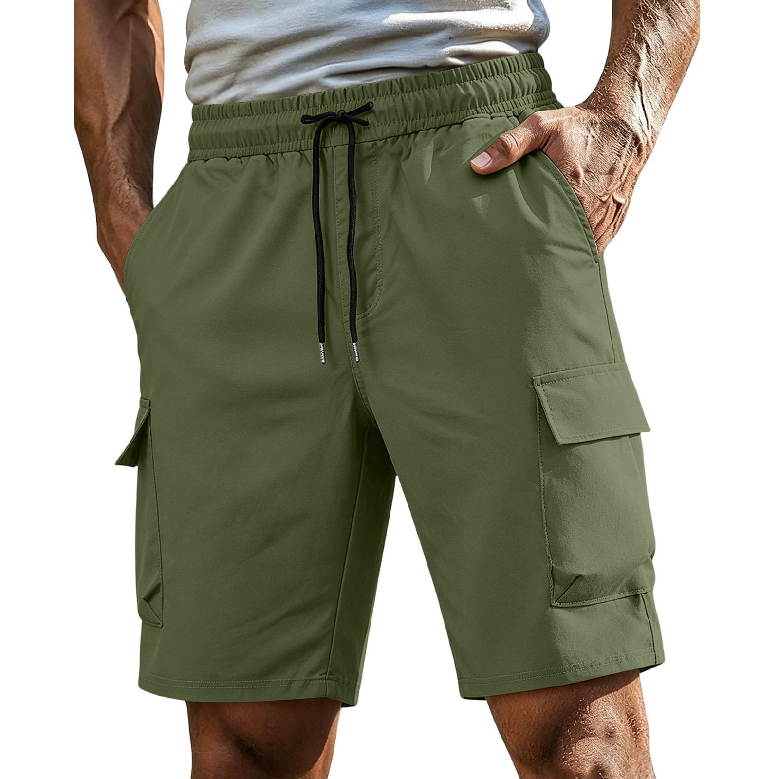 Men s Drawstring Cargo Shorts with Multiple Pockets L