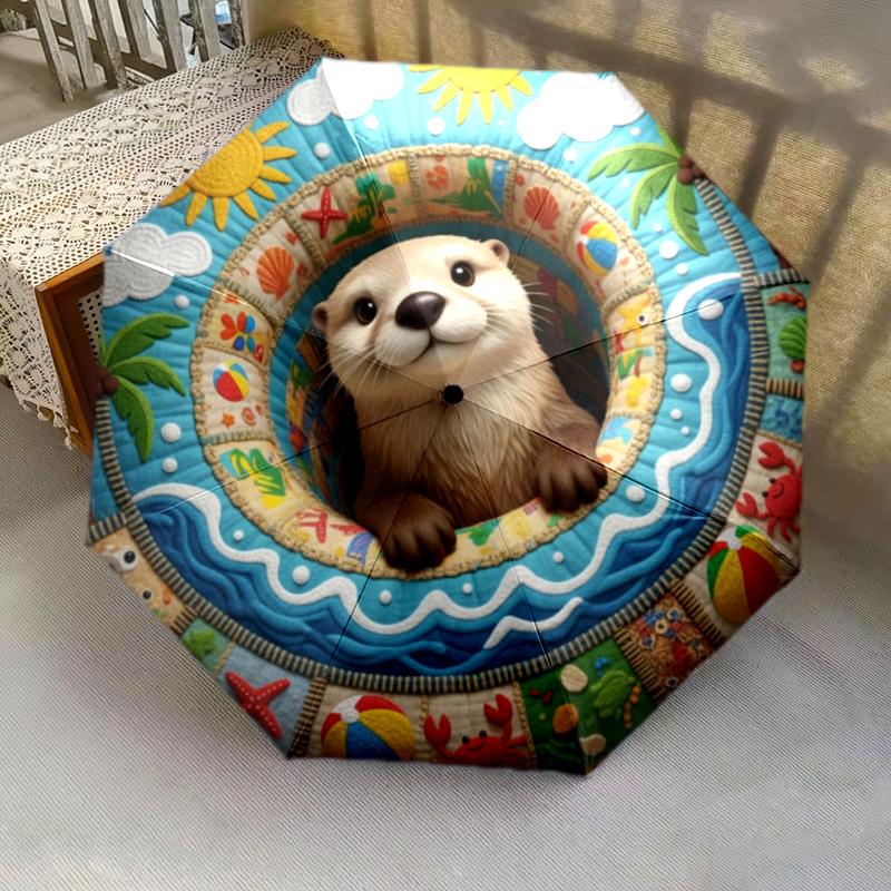 1 st Automatiskt Fällbart Paraply - Tecknat Mönster, Bärbar & Vikbar Design med 8 Ribbor, Jul- Födelsedagspresenter