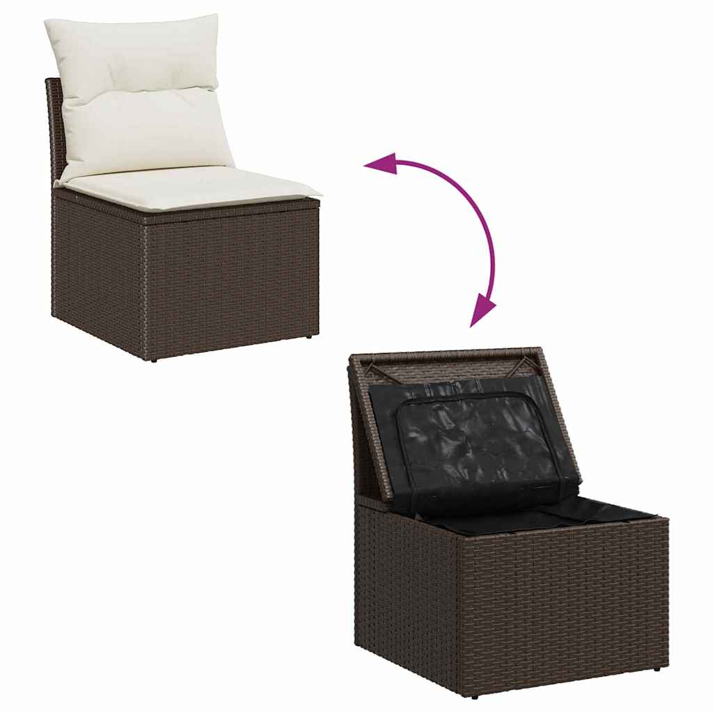 Garden Sofa Set with Storage 5 pcs Brown and Cream Poly Rattan
