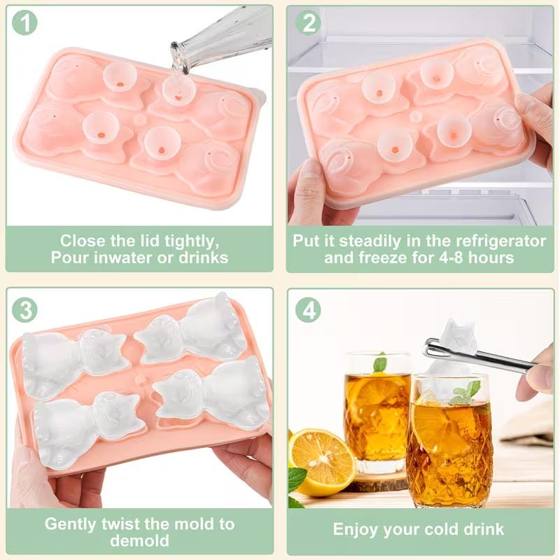 3D-Katzen-Eiswürfelform, Aus Silikon, Wiederverwendbar, Leicht zu entformen, Kreative Eiswürfelform in Tierform.