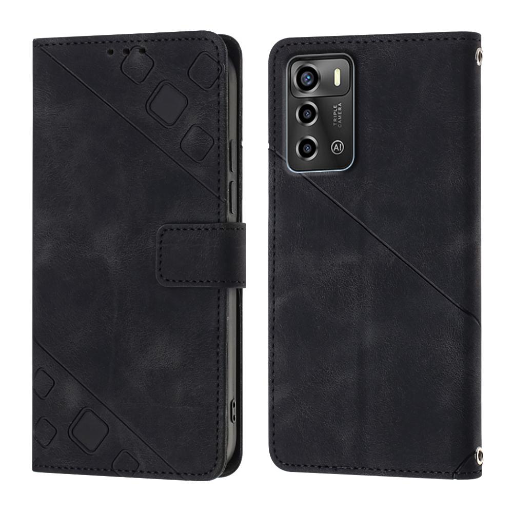 Modische Handy-Geldbörsenhülle aus PU-Leder mit geometrischem Muster und Handschlaufe für ZTE Axon 60, Blade A35, A55, nubia Focus Pro, Blade V70, V40s, A73, A52...