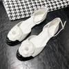Fashion Luxury Designer Flower Flower Decoration Covered Toe Mary Jane Shoes Women 2025 Summer Hollow Low Heel Soft Leather Flat Sandals