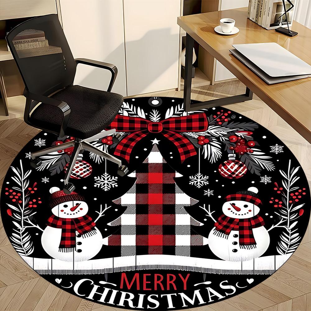 1pc Christmas Snowman Ornament Chair Carpet for Office, Round Non Slip Durable Large Size Office Carpet, Suitable for Office