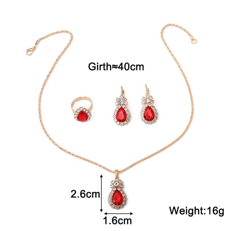 Red Rhinestone Waterdrop Jewelry Set for Women Classic Fashion Earrings Necklace Ring Crystal Bridal Birthday Girl Gift Wedding