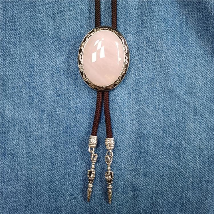 Vintage Oval Shape Stone Pendant Bolo Tie Western Braided Rope Adjustable Necktie Jewelry Shirt Collar Chain Necklace