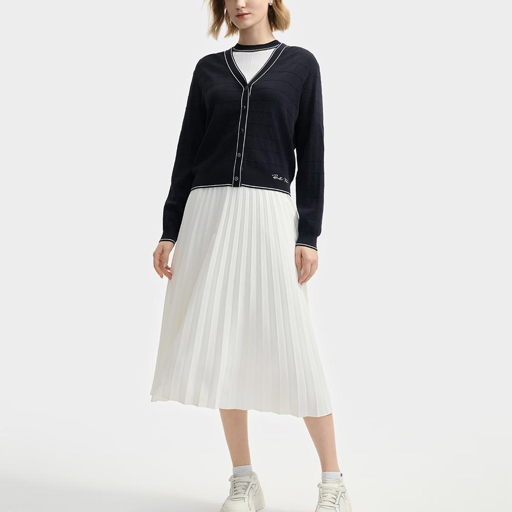 Fila White Series Fashion Casual Woven Cardigan Sweater Women Tops Legendary-Blue F11W523403F-NV