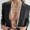 SHIXIN Luxury Multilayer Imitation Pearl Long Tassel Necklace for Women Bridal Elegant Pendant Sweater Chain Wedding Jewelry New