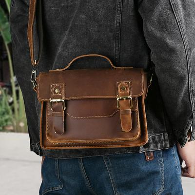 Ancient Trendy Men's Small Square Bag Crazy Horse Leather Casual Retro Shoulder Bag Men's Bag Genuine Leather Crossbody Bag Men's Style