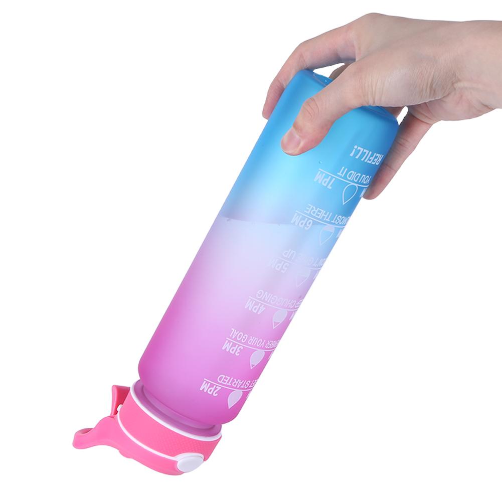1000ml Motivational Water Bottle with Time Marker Spray Water Bottle Straw Drinking Bottle Gradient for Outdoor Hydration