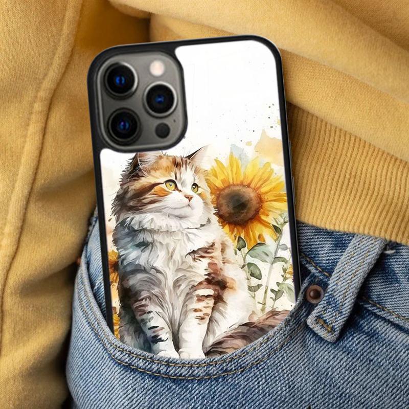 Cute Cat Painting Soft Phone Case for iPhone 17 Air 16e Pro max 15 Pro 13 14 Plus 11 12 MagSafe Magnetic Coque
