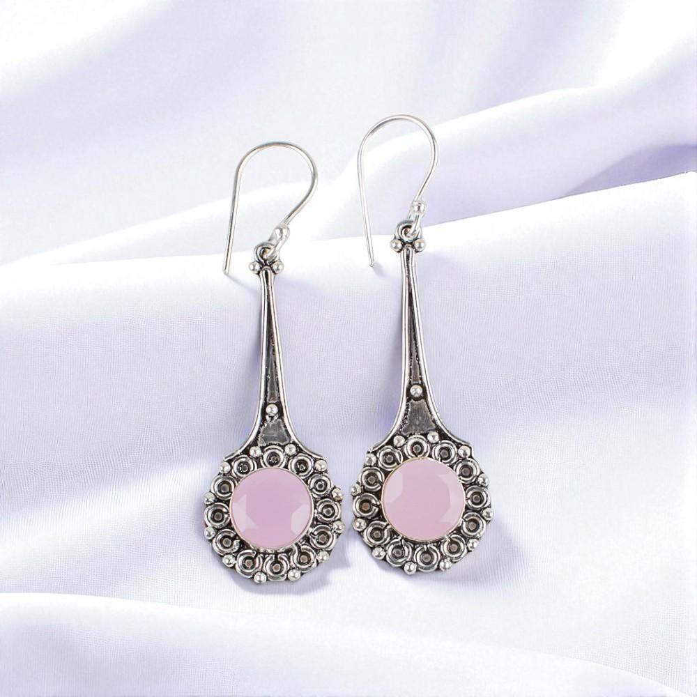 

Rose Chalcedony Gemstone 925 Sterling Silver Jewelry Handcrafted Earrings 2.52 EE-77-14