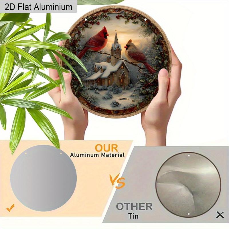2D Flat Aluminium Cardinal Christmas Sign with Snow House Pattern - Warm Winter Figurine Ornaments - Ideal for Front Door, Wall, Porch, Window Decor