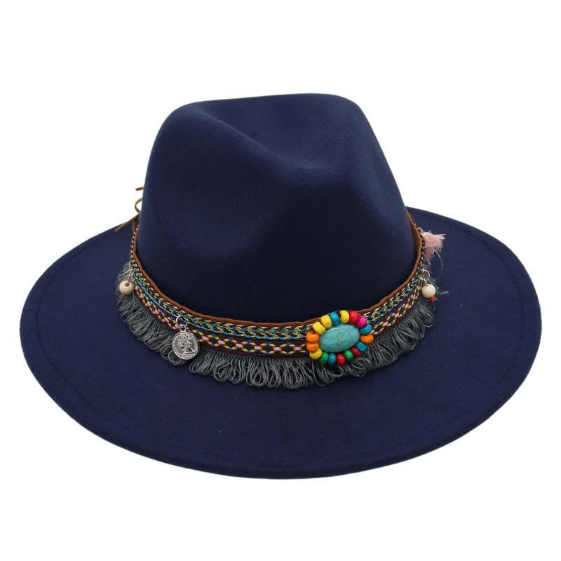 Ethnic Style Top Hat, Gem Decorated Jazz Hat, Men'S And Women'S Felt Hats, Mongolian Plush Hats, Fedora Hats Are Trendy