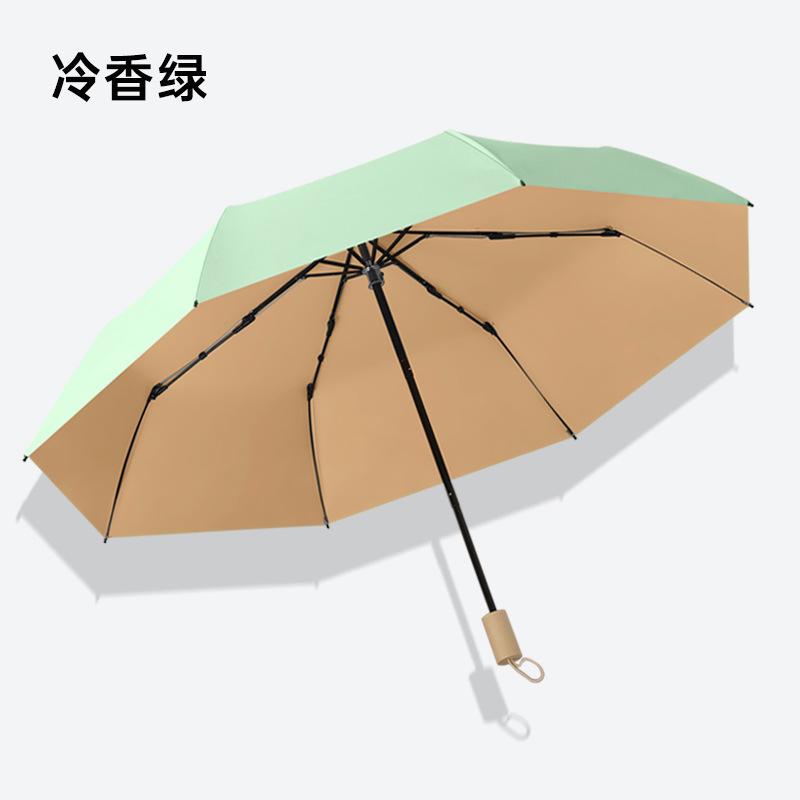 New three-fold 16-bone hand open color glue umbrella solid wood handle parasol sun umbrella